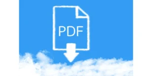 Illustration of a PDF file icon with a downward arrow on a blue background, symbolizing file processing.