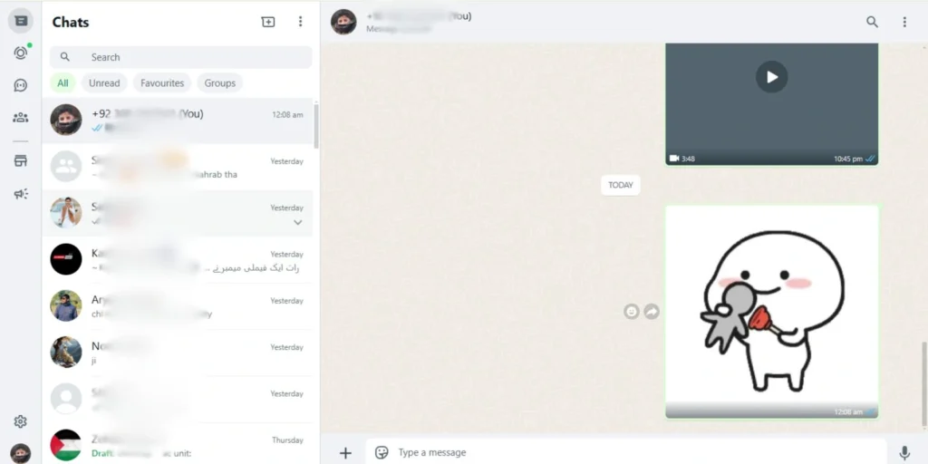 Screenshot of WhatsApp Web verison a user send Sticker to anyone