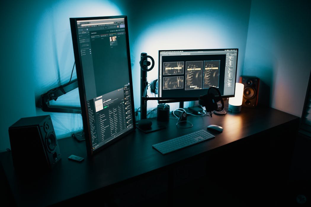 Video editing workspace with timeline on monitor